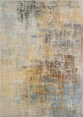 Produktbild von Teppich Wohnzimmer Gelb-Blau 160 x 230 cm, Kurzflor Teppich Abstrakt, Designteppich Modern