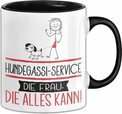 Produktbild von Hundegassi-Service Geschenk Tasse Becher Die Frau Die Allen Kann Geschenkidee für eine Hundegassi-Service Lustig (Schwarz)