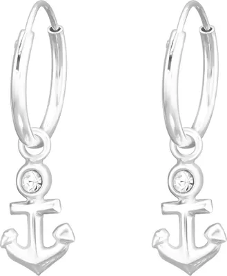Produktbild von Creolen Ohrringe 925 Sterling Silber Anker mit Kristall