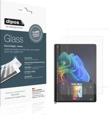 Produktbild von 2x Schutzfolie für Microsoft Surface Pro Copilot Plus matt - Anti-Shock 9H Folie dipos Glass Kunststoffglas