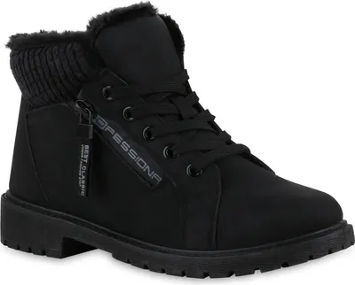 Produktbild von VAN HILL Damen Warm Gefüttert Worker Boots Stiefelette Bequem Prints Schuhe 841489, Farbe: Schwarz, Größe: 38