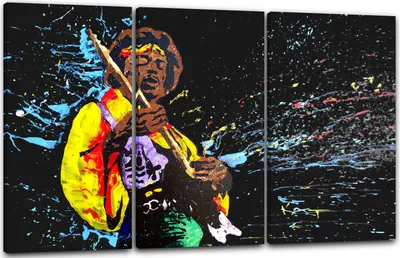 Produktbild von Leinwandbild 3-teilig (120x80cm): Jimi Hendrix, echter Holz-Keilrahmen inkl. Aufhänger, handgefertigt in Deutschland