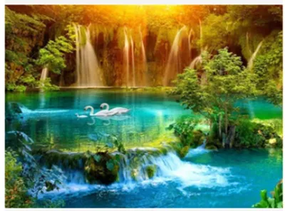 Produktbild von Diamantmosaik "Wasserfall im Tal", 30x40 cm, kreative Diamanten