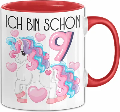 Produktbild von 9. Geburtstag Geschenk Tasse Becher Mädchen Tochter Geburtstagsgeschenk Einhorn Ich Bin Schon 9 (Rot)