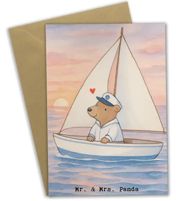 Produktbild von Mr. & Mrs. Panda babykarte Bär Segeln Design - Weiß - Geschenk, glückwunschkarten, Grußkarte, Yachtclub, Segelschule, osterkarte, einladungskarten, Segelboot, Segeltörn