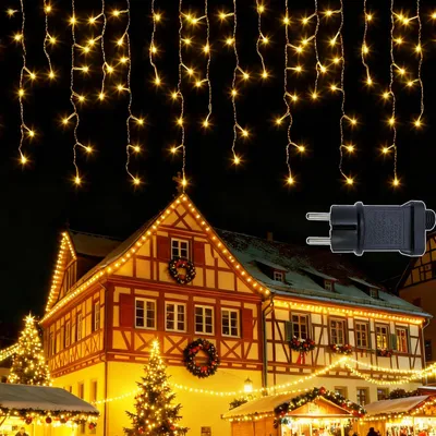 LED-Lichterkette 5 m, 200 warmweiße LEDs, IP44, 8 Modi, Timer