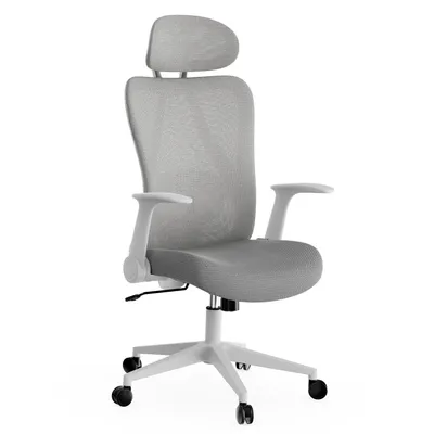 Zdjęcie produktu dla SENSE7 Noxo Ergonomiczne krzesło biurowe Krzesło do biurka Szare Składane podłokietniki Zagłówek Siatkowe oparcie Krzesło szefa Funkcja kołysania Do domowego biura 150 kg