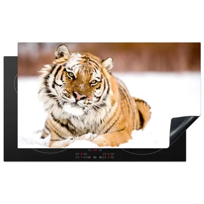 Produktbild von KitchenYeah© Herdabdeckplatte Tiger - Schnee - Weiß , 89x51cm, Küche Deko, Glaskeramikkochfeld Herdabdeckung, Abdeckplatte fùr Kochfeld