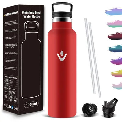 Image de Bouteille d'eau Mujigaga, 1 litre, en acier inoxydable à double paroi, sans BPA, compatible avec les boissons gazeuses