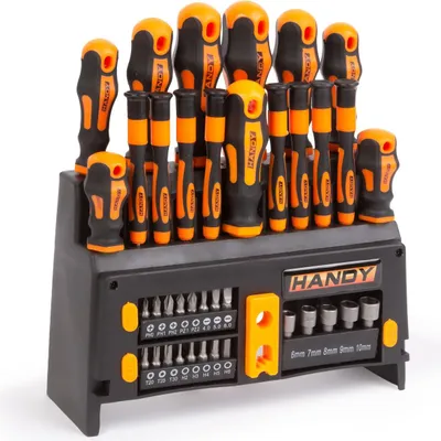 Obrázok produktu pre 39-dielna sada skrutkovačov s nástenným držiakom - PH / PZ / Torx / Allen / drážkové - chróm-vanádium - Magnetizácia a demagnetizácia [10741]
