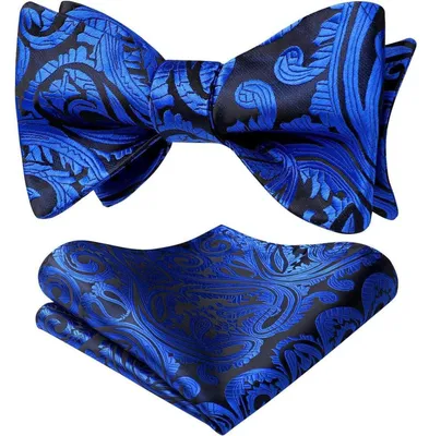 Obrázok produktu pre Mužská vreckovka s paisley vzorom, vyrobená z materiálu Jacquard, určená na uväzovanie, v kráľovskej modrej farbe, sada s motýlikom