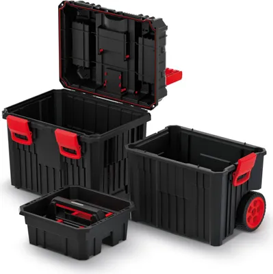 Zdjęcie produktu dla Modułowa walizka narzędziowa z kółkami transportowymi HEAVY czarna 450x360x640