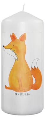 Produktbild von Mr. & Mrs. Panda Kerze Einhorn Fuchs 19 x 8 cm - Weiß - Geschenk, Wachskerze, Unicorn, Stumpenkerze, Bedruckte, Erinnerungslicht, Unicorns, Füchse, Fuchshörnchen