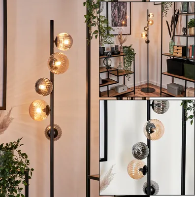 Produktbild von Garaguso Stehlampe aus Metall/Riffelglas in Schwarz/Rauch/Bernstein