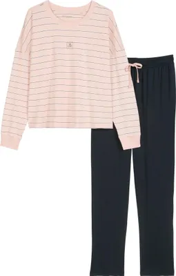 Produktbild von Marc O'Polo Damen Pyjama Blend & Pair Baumwolle rosemauvestripe-darknavy - Größe S