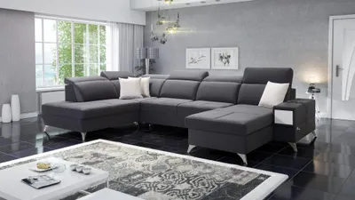 Produktbild von IM Sofa Wohnlandschaft in U-Form Wohnzimmer Couch DEOS VI Grau Stoff CASABLANCA 2315 Ottomane Rechts Hochwertige Qualität