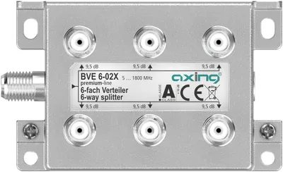 Obrázok produktu pre Axing BVE00602X, Rozbočovač, 75 ohm, 5 - 1800 MHz, Hliník, Samica, A