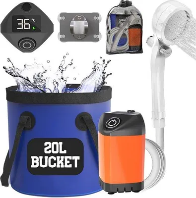 Produktbild von Tragbare Campingdusche mit Digital Display und 20L Eimer