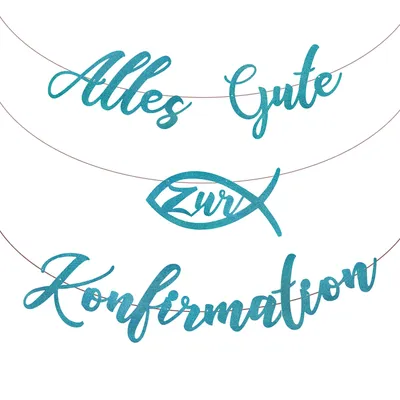 Produktbild von Oblique Unique Girlande Alles Gute zur Konfirmation mit Fisch Hängedeko für Konfirmation von Jungen - türkis