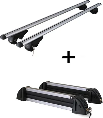 Produktbild von Dachträger Rio 120 + Skiträger / Snowboardträger / Skihalter Alu 4 Paar Ski kompatibel mit für Dacia Duster 08-13