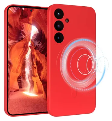 Produktbild von EAZY CASE - Silikonhülle magnetisch für Samsung Galaxy S25 Plus, Hülle Silikon, weich stoßfeste Magnet Handyhülle, Schutzhülle mit Kameraschutz, TPU Bumper in Rot
