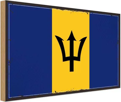 Produktbild von vianmo Holzschild 30x40 cm Barbados Retro Flagge Fahne Wappen