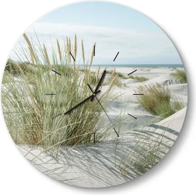 Produktbild von DEQORI Glasuhr Ø50 cm Modern 'Dünen an Nordseeküste' Wanduhr Glas Uhr Design leise
