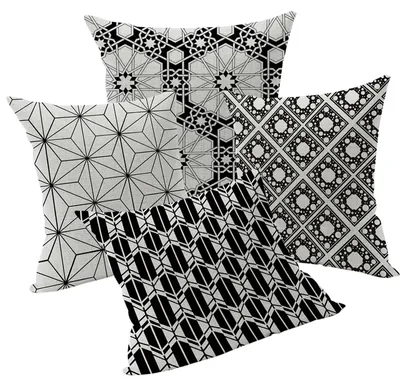 4er Set Kissenhülle Geometrische Muster Kissenbezug Dekokissen Leinenstruktur