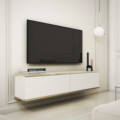 Productafbeelding van Wandmeubel FORNO, wit, ribbelstructuur, Glamour Art Deco stijl, 135 cm