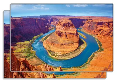 Produktbild von Wallario Frühstücksbrettchen 2er Set aus Glas, je 20 x 30 cm, mit rutschfesten Füßen, Motiv Hufeisenförmiger Mäander des Colorado River