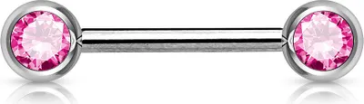 Produktbild von viva-adorno Nippel Barbell Piercing Stab Brustpiercing Chirurgenstahl Doppel Front Kristall Kugeln verschiedene Farben Z283, pink