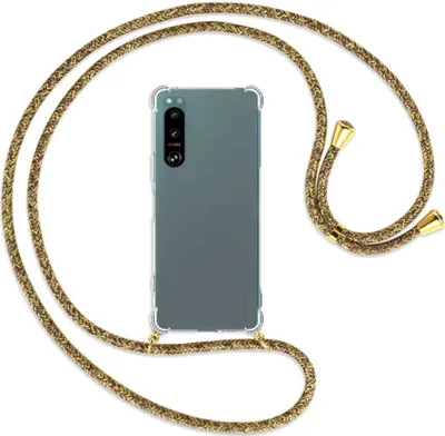 Produktbild von Handykette Backcover-Schutzhülle mit Band (Metall goldfarben) für Sony Xperia 5 IV (6.1'') - braun+beige