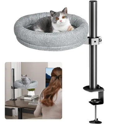 Produktbild von Katzenbetten, Katzenbett, Schreibtisch Katzennest mit 360 Drehung und verstellbarer Höhe, weich und bequem, für Hauskatzen bis zu 40 Pfund (grau)