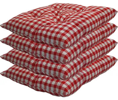 Produktbild von Stuhlkissen 38x38 cm ComfySeat - Sitzkissen mit 6 cm Comfort Sitzpolster - Indoor & Outdoor, Farbe:Karo-Rot, Set:4er Set