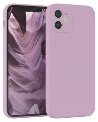 A purple phone case is shown next to a phone with a landscape wallpaper.