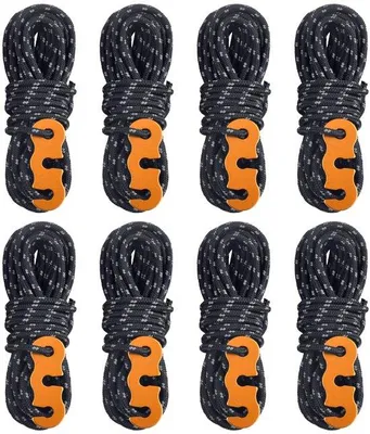 Produktbild von Paracordtouw mit Spanner für Zeltsegel, Camping (schwarz, 8 Stücke)