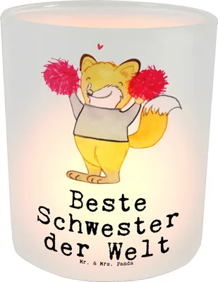 Produktbild von Mr. & Mrs. Panda Kerzen Windlicht Fuchs Beste Schwester der Welt - Transparent - Geschenk, aus Glas, Kleinigkeit, Geschwister, Sister, Teelichthalter, Geschenkidee