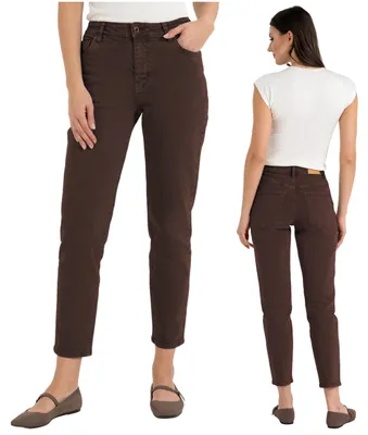Obrázek produktu pro Moraj | Džíny - velikost 40 - dámské džíny hnědé barvy - model "mom jeans" - materiál: bavlna, střih "mom fit"