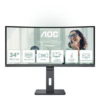 Produktbild von AOC CU34P3CV, 86,4 cm (34"), 3440 x 1440 Pixel, UltraWide Quad HD, LED, 4 ms, Schwarz