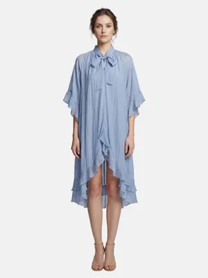Produktbild von Longuette-Kleid Damen Lyocell Schleife Kragen Volantärmel Pink UNICA VS 117-Pink