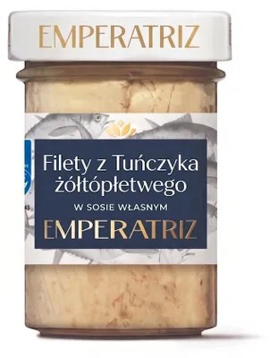 TUŃCZYK ŻÓŁTOPŁETWY FILETY MSC W SOSIE WŁASNYM 200 g (140 g) (SŁOIK) - EMPERATRIZ