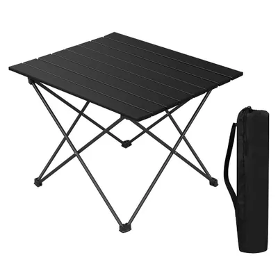 Produktbild von Camping Klapptisch schwarz mit Tragetasche - 67x47 cm - Universal Gartentisch mit einrollbarer Tischplatte - Outdoor Mehrzweck