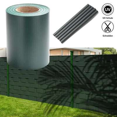 Produktbild von TolleTour Sichtschutzstreifen Verschiedene Doppelstabmatten PVC Zaun Folie Gartenzaun Reflexionsarm mit Clips 35m x 19cm Grün