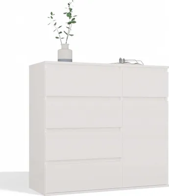 Obrázek produktu pro Moderní zásuvka 1D5S s 1 dvířky a 5 zásuvkami – série MALWA | Barva: matná bílá | Rozměry: 100 x 93 cm