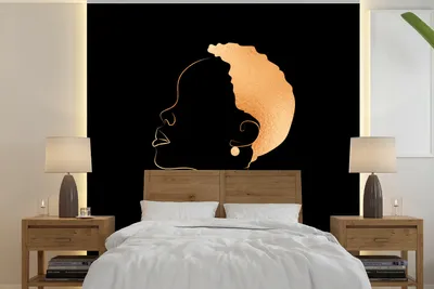 Produktbild von MuchoWow® Fototapete für Wohnzimmer oder Schlafzimmer Wandtapete Vinyl Motivtapete Frau - Schwarz und Gold - Strichzeichnung - 260x260 cm - Papiertapeten