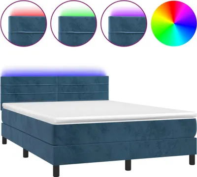 Produktbild von vidaXL Boxspringbett mit Matratze & LED Dunkelblau 140x200 cm Samt
