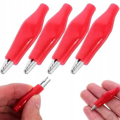 Produktbild von Rosfix – Isolierte Krokodilklemmen | 35 mm Länge, Gummischelle, Rot | Elektronikverbindungen, Sicher, Einfach | Set: 4 Stück
