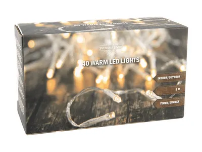 The image shows the packaging of a string of LED lights.