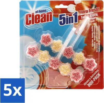 Productafbeelding van At Home - Schoonmaak - Toiletblok - 5in1 Aktiv - Bloemige geur - Neutraliseert & reinigt - 2 blokken - Voordeelverpakking - 5 stuks