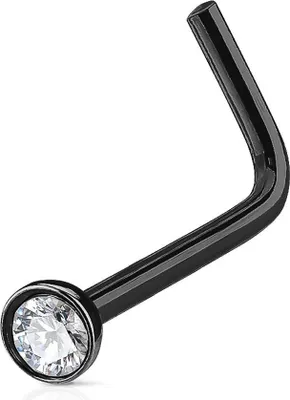 Produktbild von Autiga Nasenpiercing Stecker Nasenstecker Stift Nasen Piercing gebogen L-Form Zirkonia Kristall schwarz-klar 0,8 mm